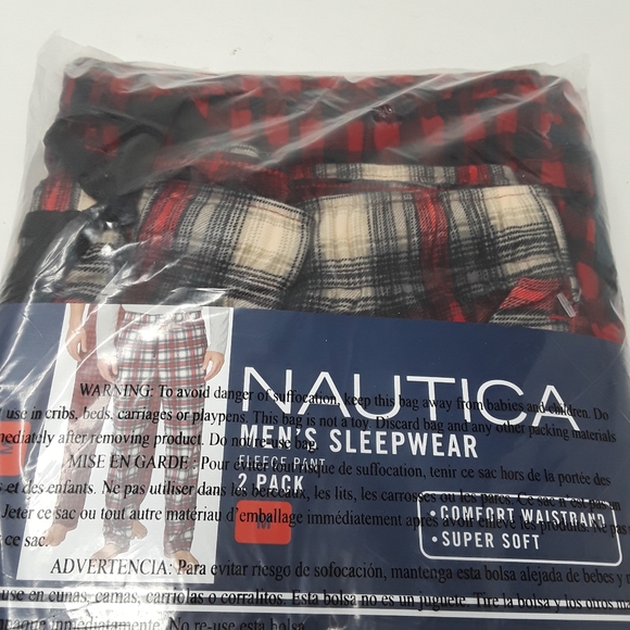 2 Pack NAUTICA Sleepwear Fleece Pajama Sleep Pants Red Check/Plaid Men's M - Picture 10 of 10